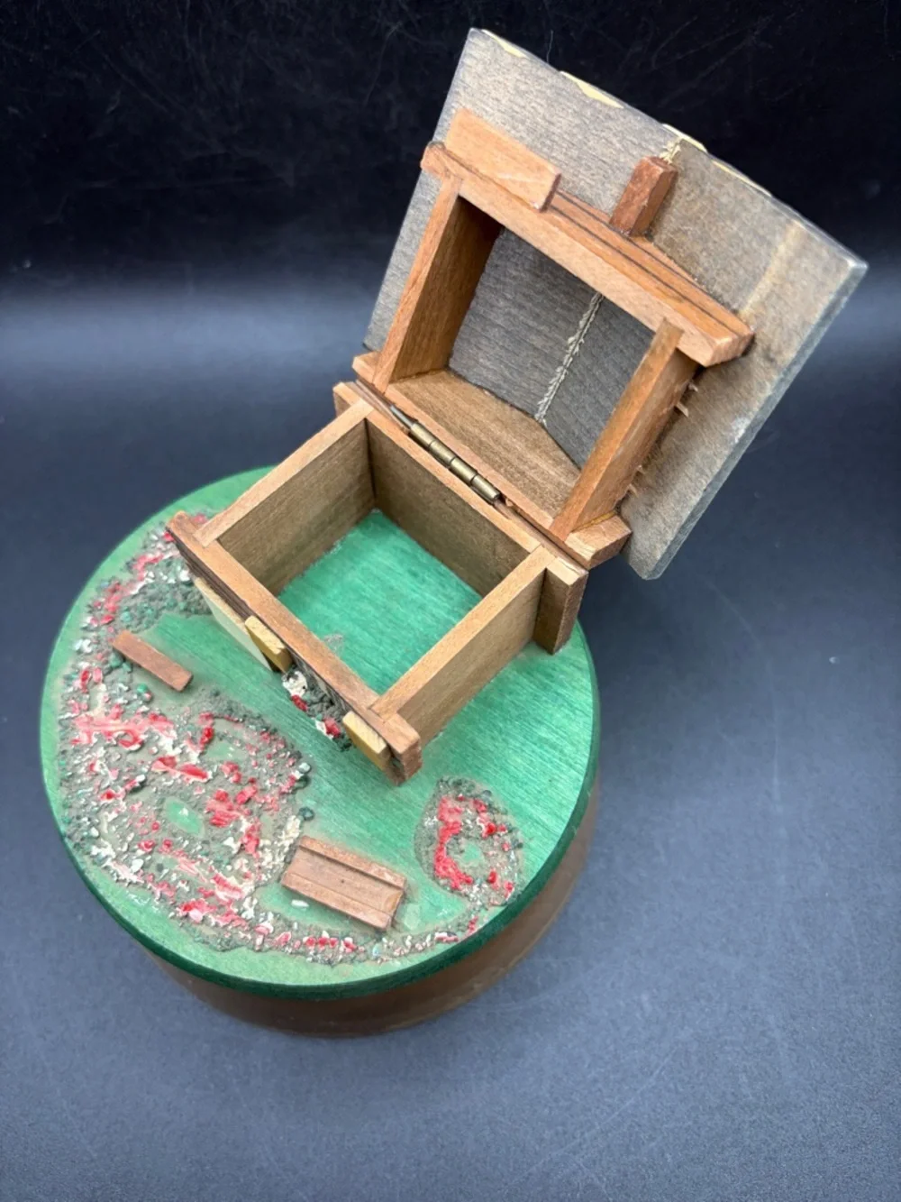 Vintage Reuge Swiss Chalet Cabin Music Box “Toy Symphony” Trinket Box Works